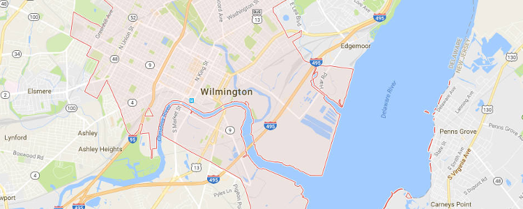 Map of Wilmington, Delaware, US