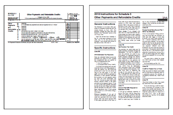 Page one of the latest Schedule 5 form alongside the first page of the latest Schedule 5 instructions.