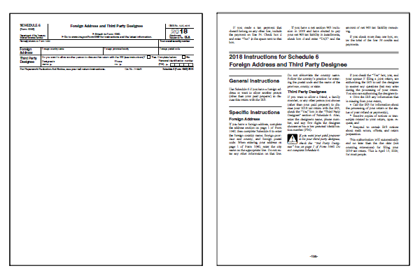 Page one of the latest Schedule 6 form alongside the first page of the latest Schedule 6 instructions.