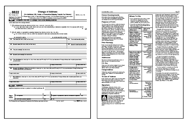 Page one of the 2024 8822 form alongside the 2024 8822 instructions.