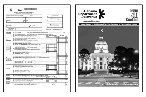 Alabama Form 40 and Alabama Form 40 Instructions for tax year 2023.