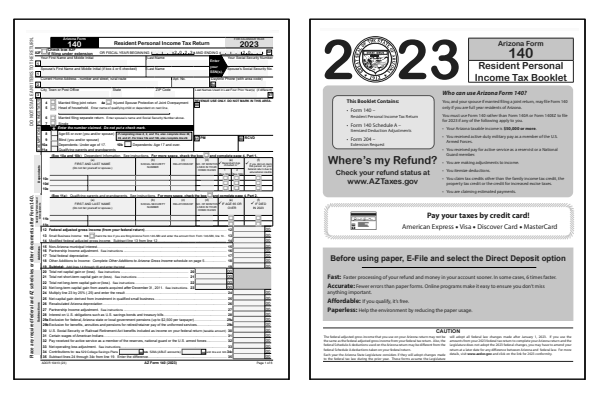 Arizona Form 140 and Arizona Form 140 Instructions for tax year 2023.