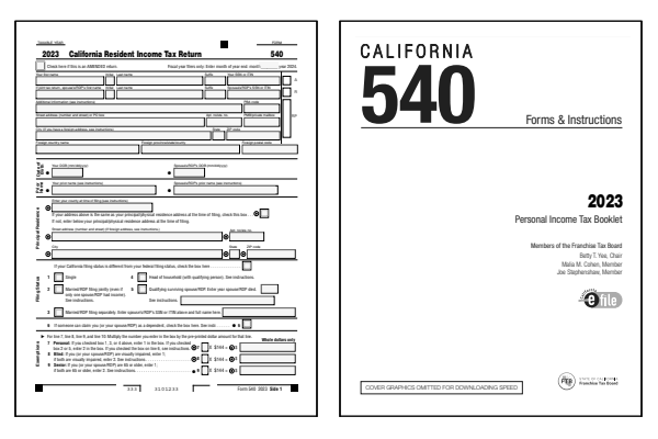 California Form 540 and California Form 540 Instructions for tax year 2023.