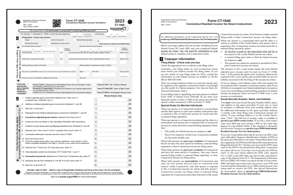 Connecticut Form CT-1040 and Connecticut Form CT-1040 Instructions for tax year 2023.