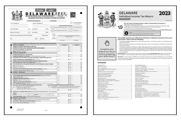 Delaware Form PIT-RES and Delaware Form PIT-RES Instructions for tax year 2023.