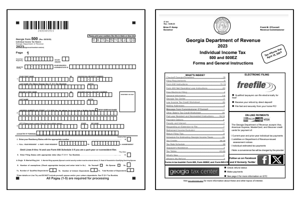 Georgia Form 500 and Georgia Form 500 Instructions for tax year 2023.