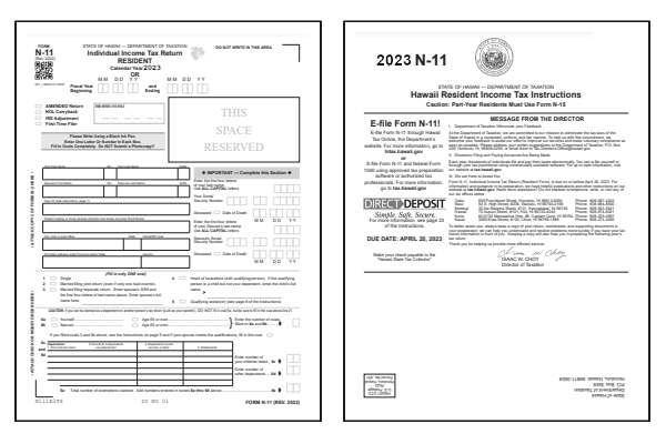 Hawaii Tax Forms and Instructions for 2023 (Form N-11)