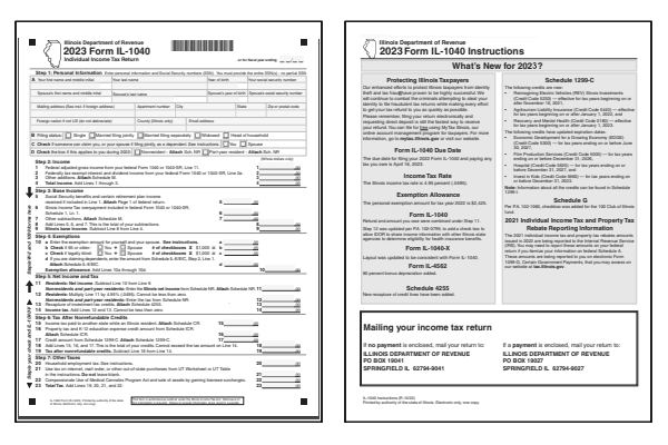 Illinois Form IL-1040 and Illinois Form IL-1040 Instructions for tax year 2023.