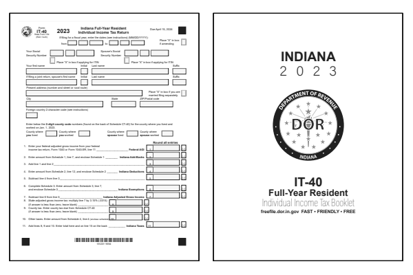 Indiana Form IT-40 and Indiana Form IT-40 Instructions for tax year 2023.