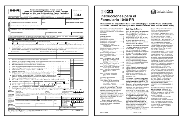 Page one of the 2024 1040-PR form alongside the cover page of the 2024 1040-PR instructions booklet.