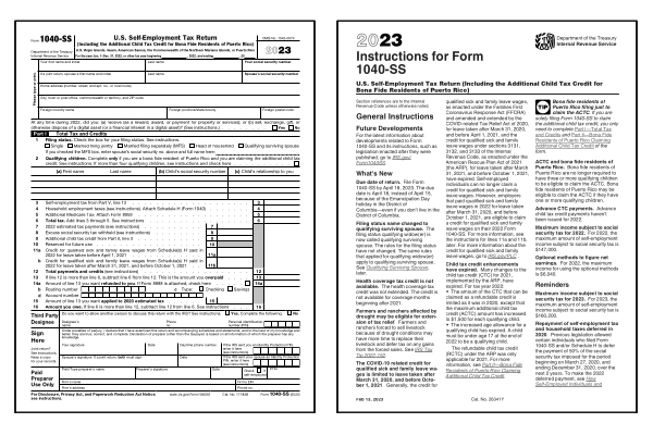 Page one of the 2024 1040-SS form alongside the cover page of the 2024 1040-SS instructions booklet.