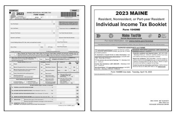 Maine Form 1040ME and Maine Form 1040ME Instructions for tax year 2023.