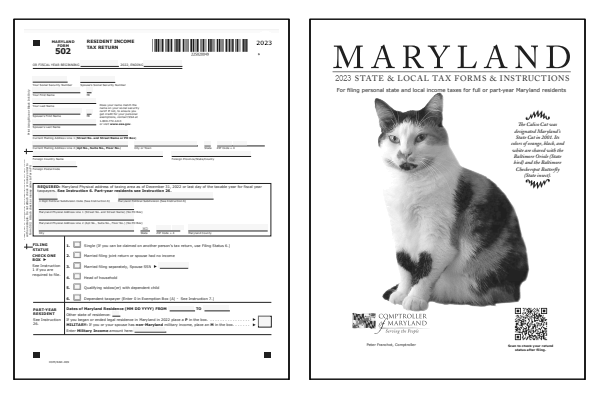 Maryland Form 502 and Maryland Form 502 Instructions for tax year 2023.