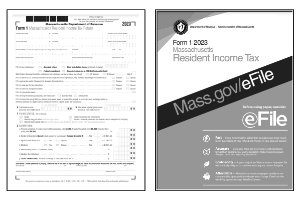 Massachusetts Form 1 and Massachusetts Form 1 Instructions for tax year 2023.