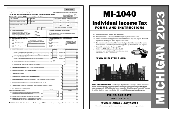 Michigan Form 1040 and Michigan Form 1040 Instructions for tax year 2023.