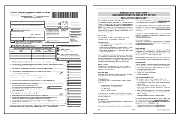 New Mexico Form PIT-1 and New Mexico Form PIT-1 Instructions for tax year 2023.