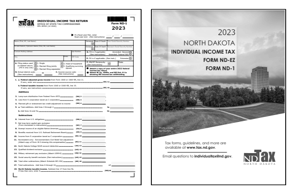 North Dakota Form ND-1 and North Dakota Form ND-1 Instructions for tax year 2023.