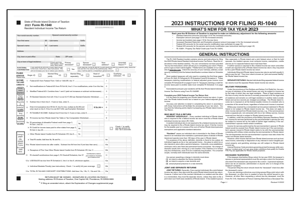 Rhode Island Form RI-1040 and Rhode Island Form RI-1040 Instructions for tax year 2023.