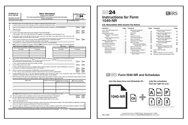 Other Information for Nonresidents. Page one of the 2024 Schedule OI form alongside the first page of the 2024 Schedule OI instructions.