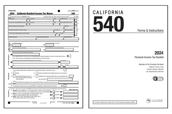 California Form 540 and California Form 540 instructions for tax year 2024.