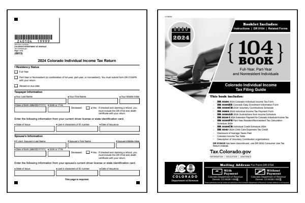 Colorado Form 104 and Colorado Form 104 instructions for tax year 2024.