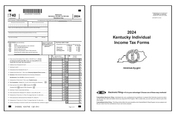 Kentucky Form 740 and Kentucky Form 740 instructions for tax year 2024.