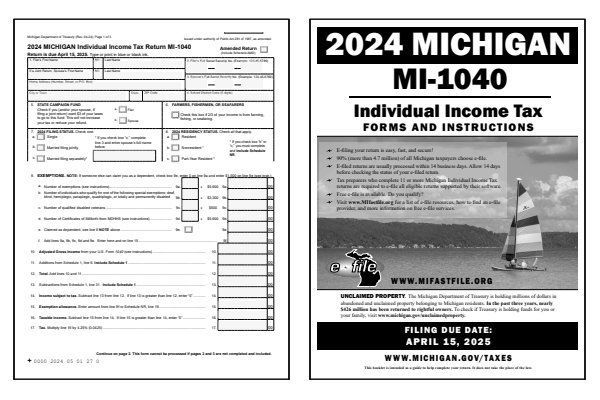 Michigan Form MI-1040 and Michigan Form MI-1040 instructions for tax year 2024.