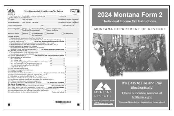 Montana Form 2 and Montana Form 2 instructions for tax year 2024.