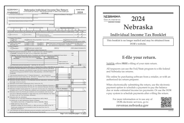 Nebraska Form 1040N and Nebraska Form 1040N instructions for tax year 2024.