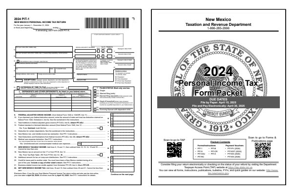 New Mexico Form PIT-1 and New Mexico Form PIT-1 instructions for tax year 2024.