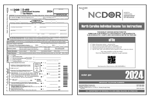 North Carolina Form D-400 and North Carolina Form D-400 instructions for tax year 2024.