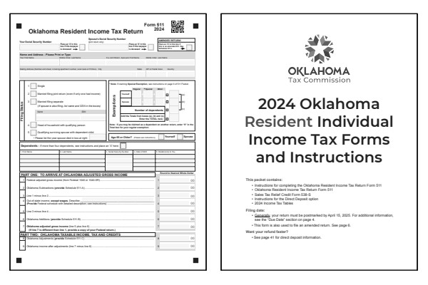 Oklahoma Form 511 and Oklahoma Form 511 instructions for tax year 2024.