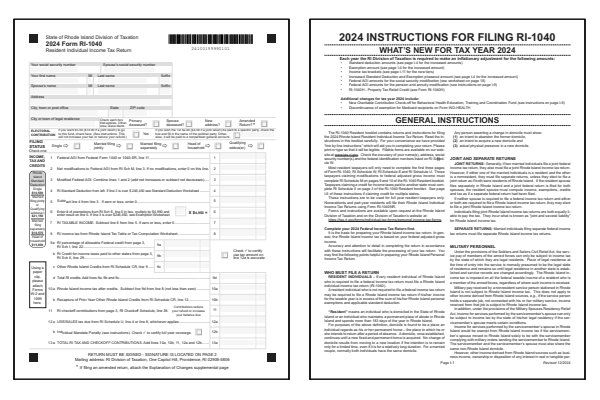 Rhode Island Form RI-1040 and Rhode Island Form RI-1040 instructions for tax year 2024.