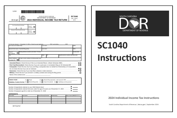 South Carolina Form SC-1040 and South Carolina Form SC-1040 instructions for tax year 2024.