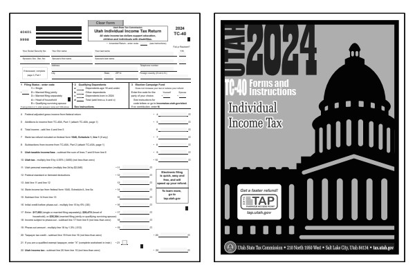 Utah Form TC-40 and Utah Form TC-40 instructions for tax year 2024.