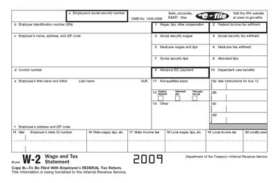 Tax Form W-2 for 2009