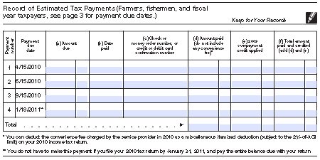 Form 1040-ES Record of Estimated Tax Payments