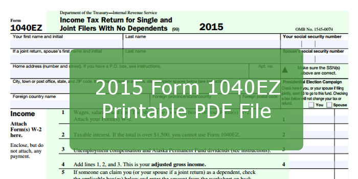 2015 Form 1040EZ Printable PDF