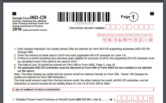 Georgia Form IND-CR 2016