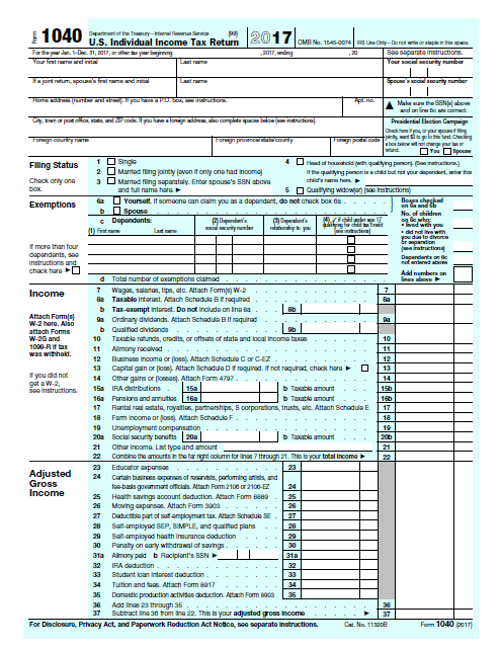 2017 1040 Tax Form